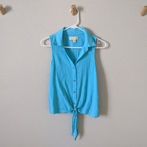 Michael Kors Tie-Front Button Up Sleeveless Top